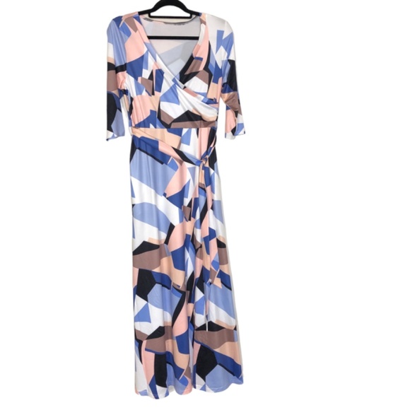 Dress For Women 3/4 Sleeve V-Neck Maxi With Belt & Pockets Size Medium - Picture 10 of 12